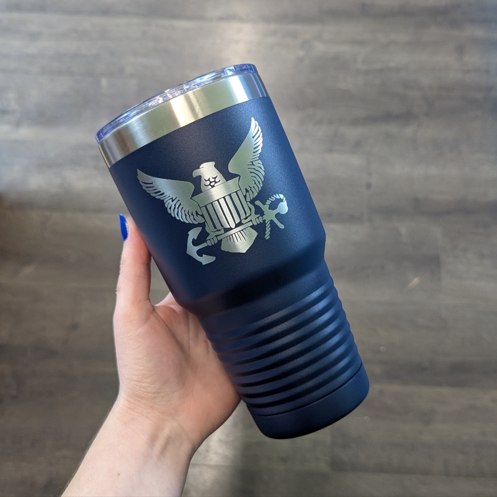 NEW U.S. Navy Insulated Tumbler with Engraved Silver Eagle Design